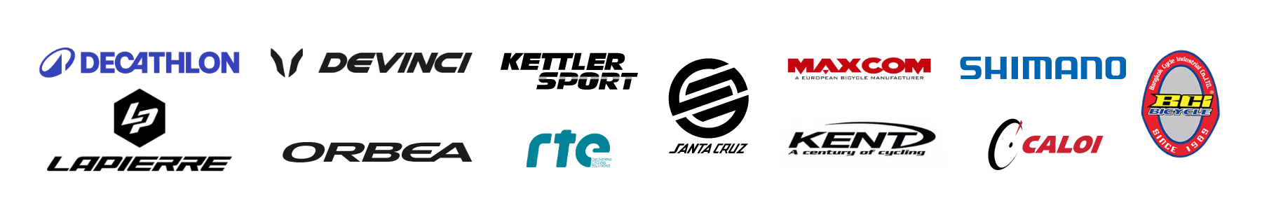 logos clients : decathlon, devinci, lapierre, kettler, santa cruz, maxcom, shimano, orbea, rte, kent, caloi, bci bicycle